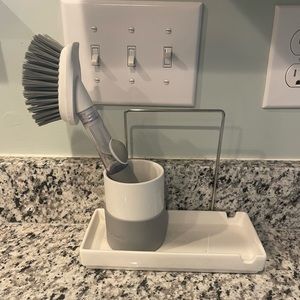 Norwex Kitchen Scrub Brush with Porcelain Sink Organizer